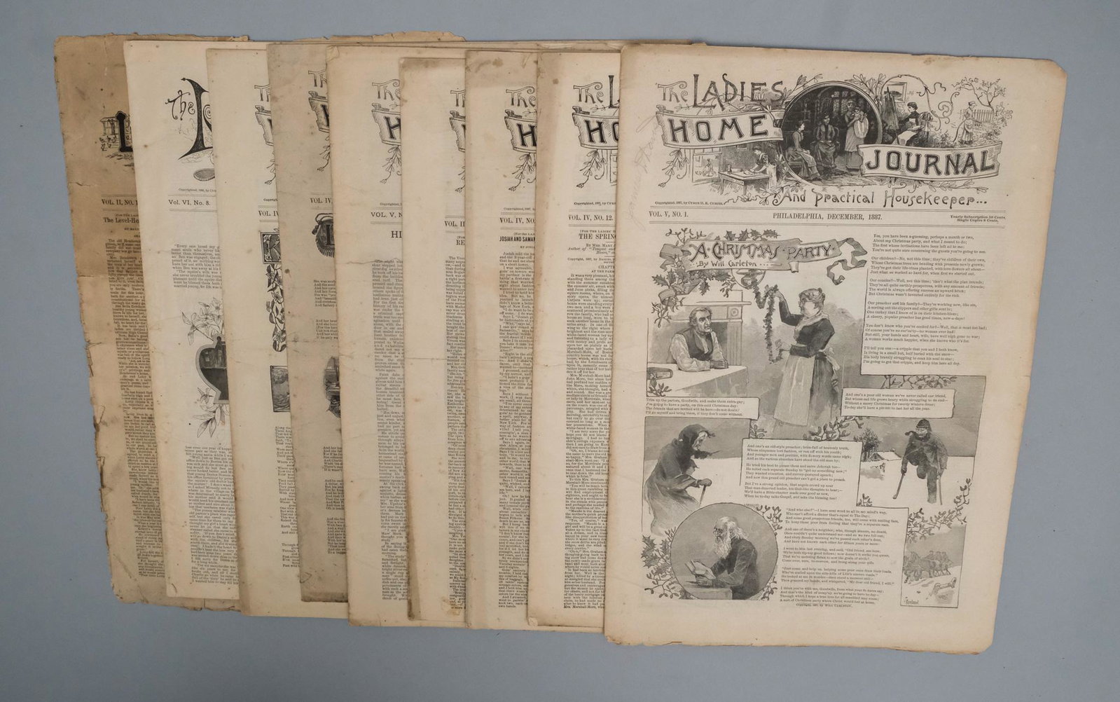 The Ladies' Home Journal, 9 issues, 1880s: The Ladies' Home Journal & Practical Housekeeper, Philadelphia, 1880s, 9 issues. Many excellent illustrations, plates, and advertisements. Each measures 11 1/4" X 16 1/2".