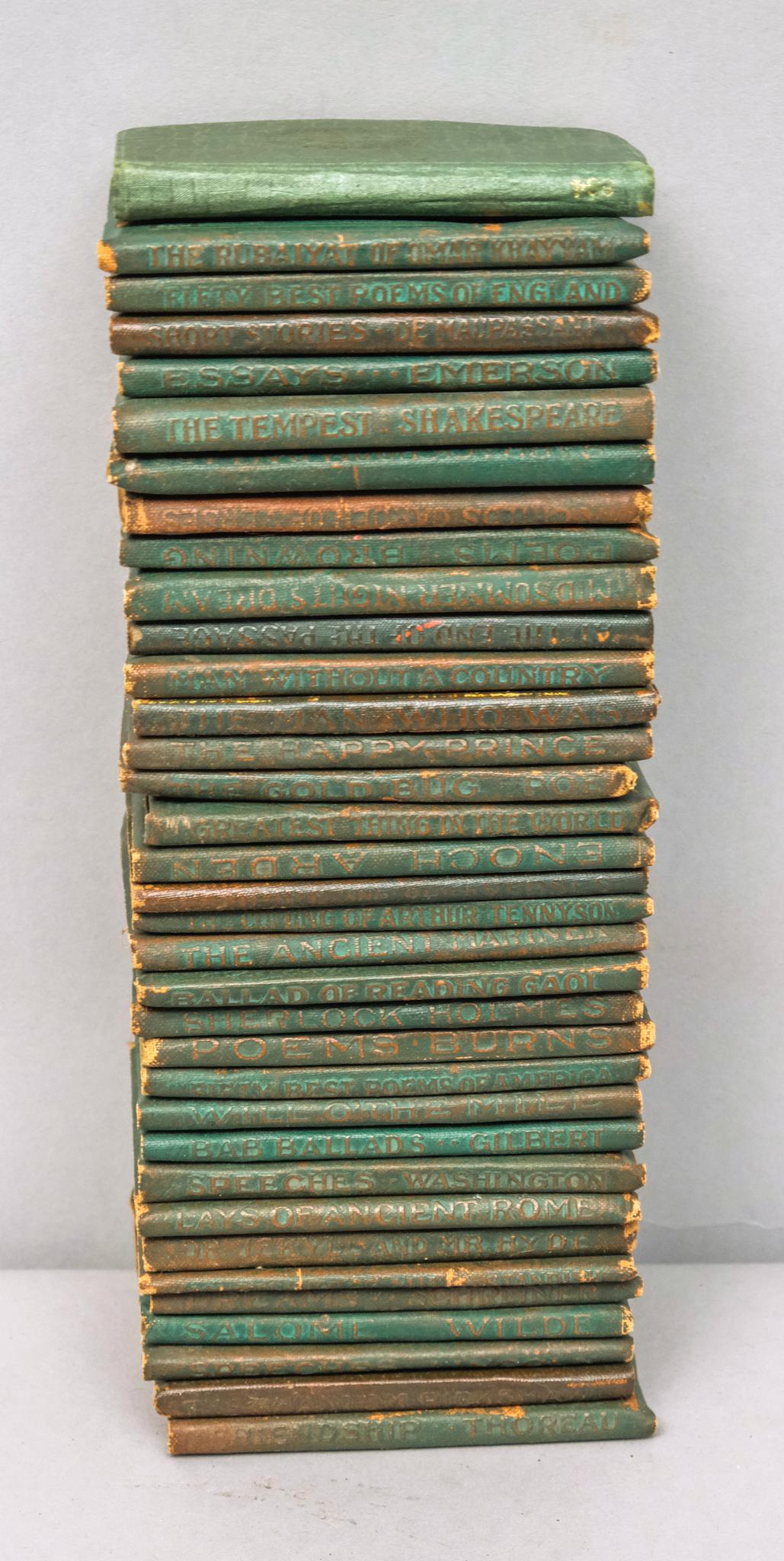 Group of Little Leather Readers: Large group of Little Leather Readers, 35 items total, circa 1920s. Green leather binding. Stories, poetry, essays, speeches, etc. Includes Washington, Lincoln, Stevenson, Shakespeare, Kipling, Tennys