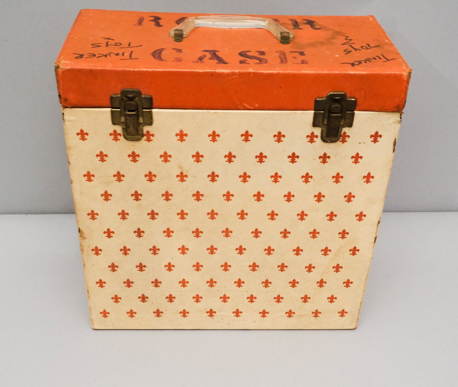 Suitcase Filled with Tinker Toys: With stenciled name of previous owner, "Roger Case".