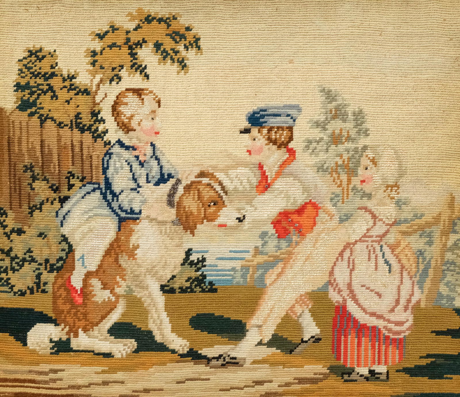 Antique Needlework of Children with Dog (1 of 4)