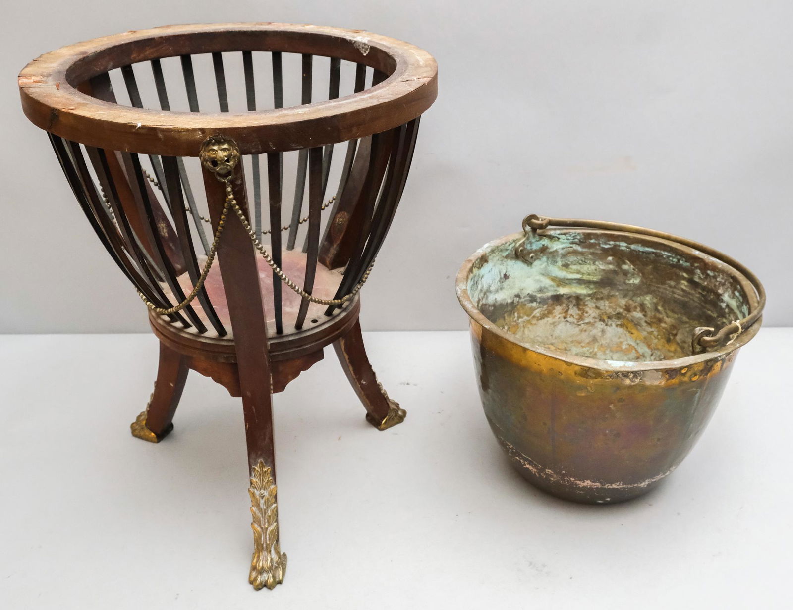 Wood & Brass Plant Stand with Claw Feet (1 of 10)