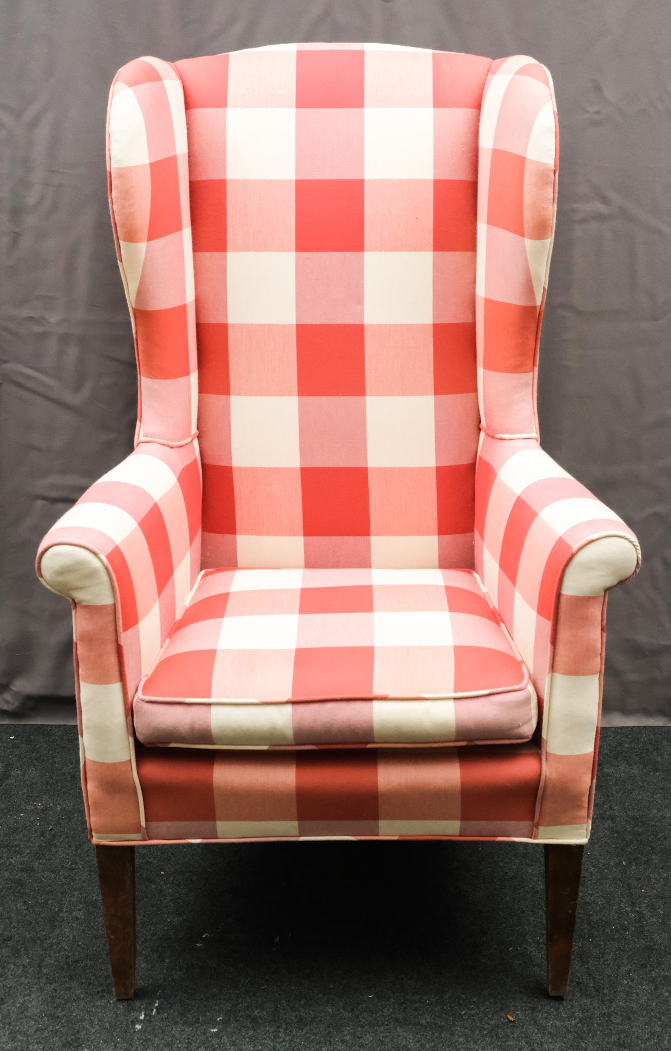 Red & White Checkered Wing Chair (1 of 7)
