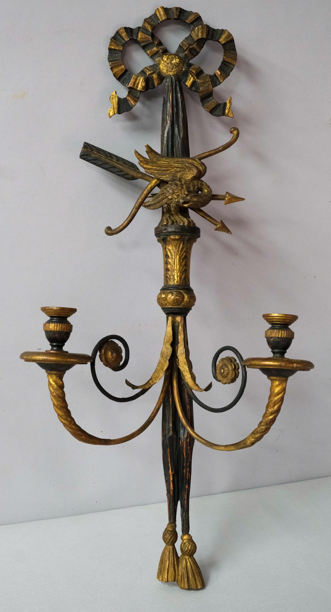 Carved Wood Federal Style Black & Gold Wall Sconce (1 of 3)