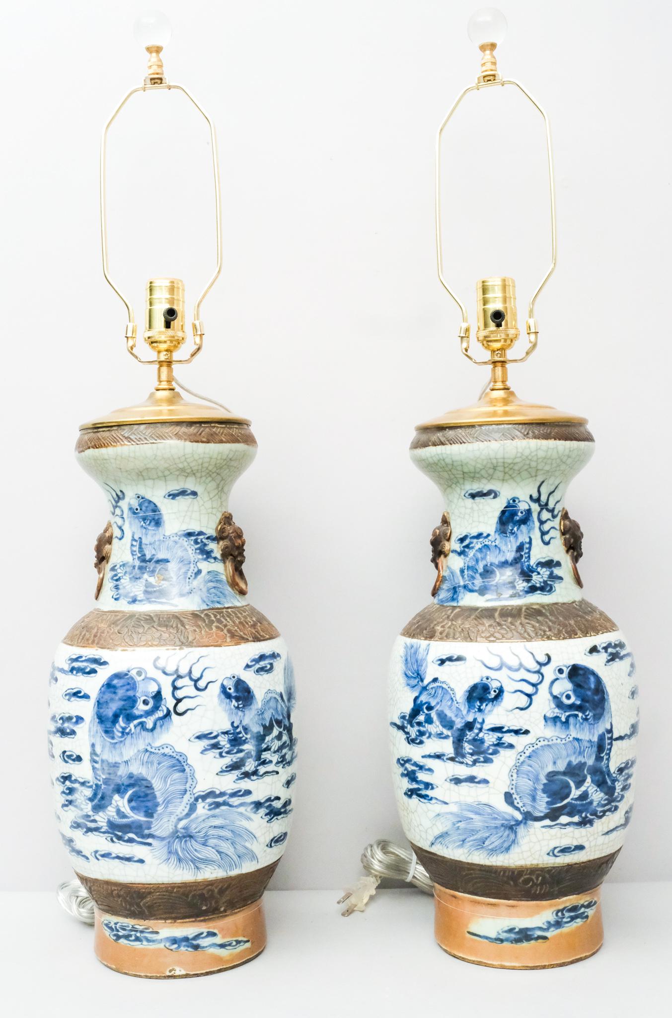 Pair of Chinese Blue & White Porcelain Lamps (1 of 8)