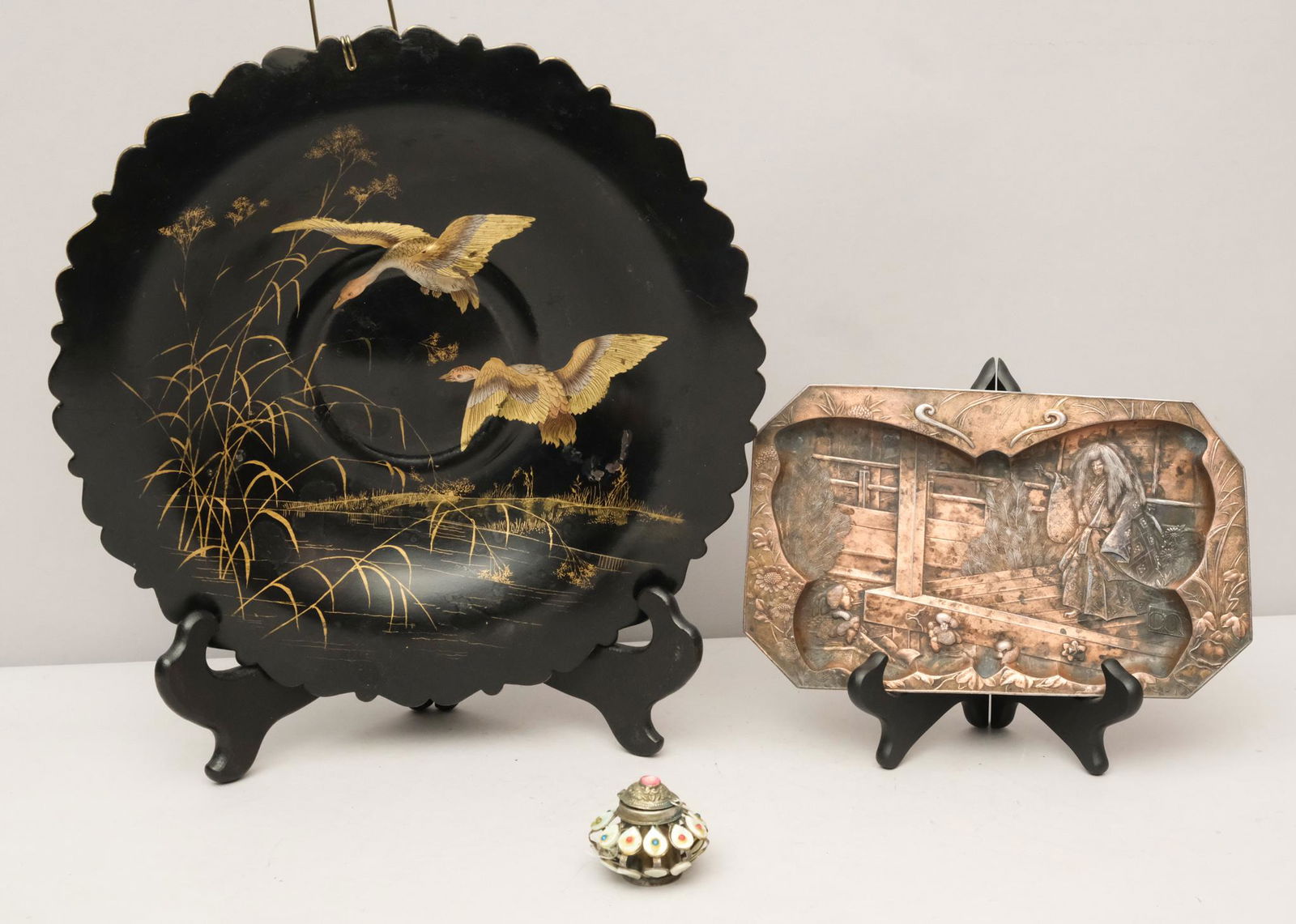 Antique Japanese Black Lacquer Bowl & Copper Tray (1 of 11)