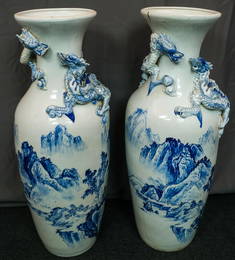 Pair of Chinese Blue & White Palace Vases