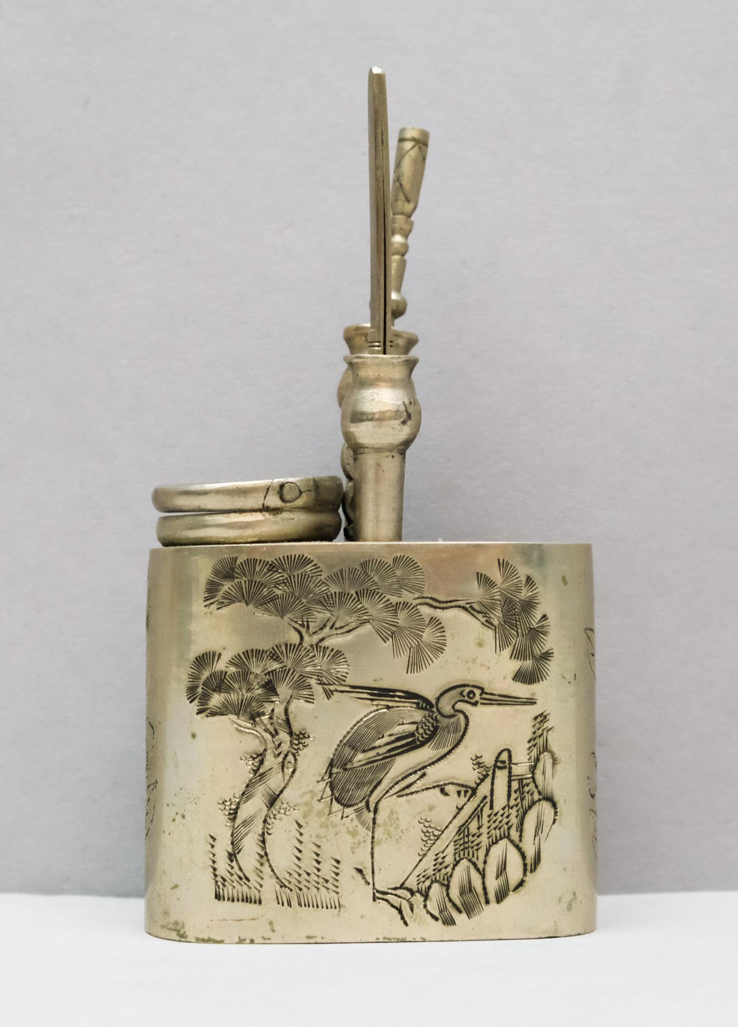 Chinese Silvered Metal Opium Set (1 of 10)