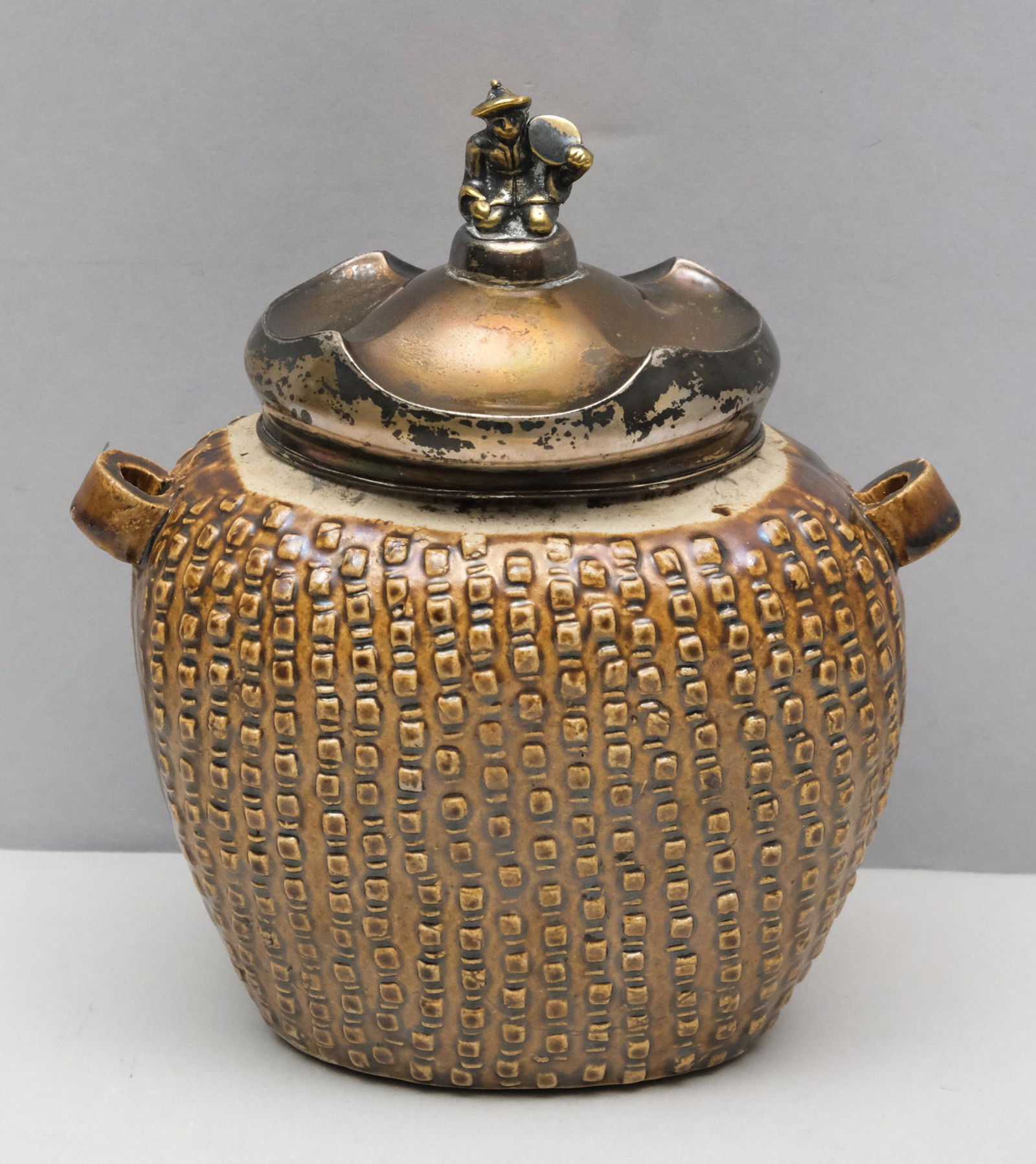 Chinese Pottery Tea Caddy with Silver Figural Lid (1 of 14)