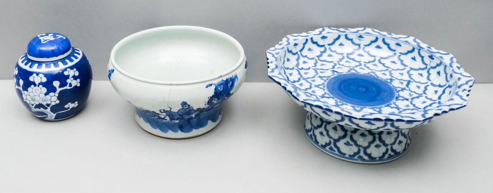 Three Pieces Asian Antique Blue & White Porcelain (1 of 9)
