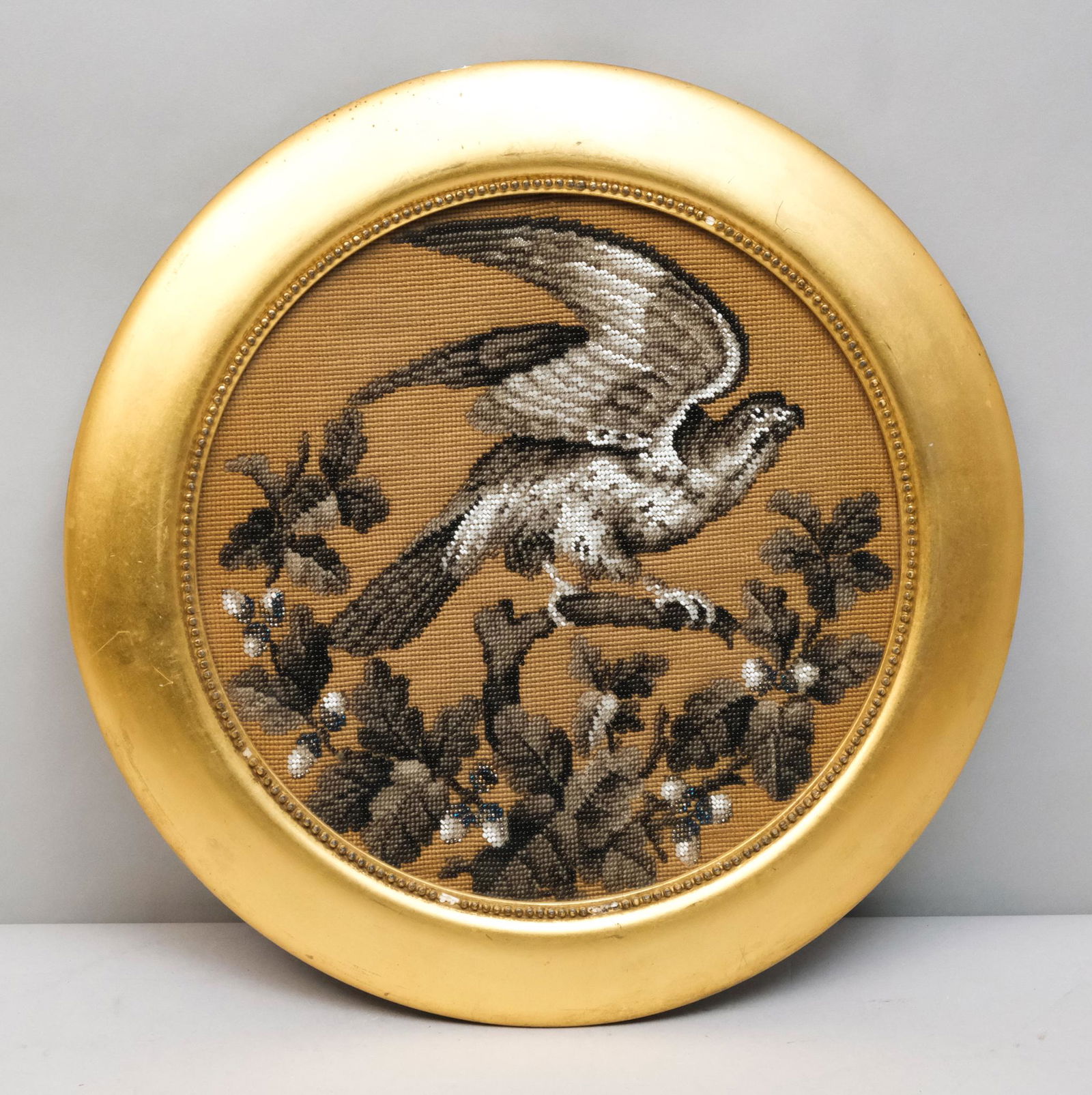 American, 19th C. Beaded Needlepoint of a Falcon (1 of 3)