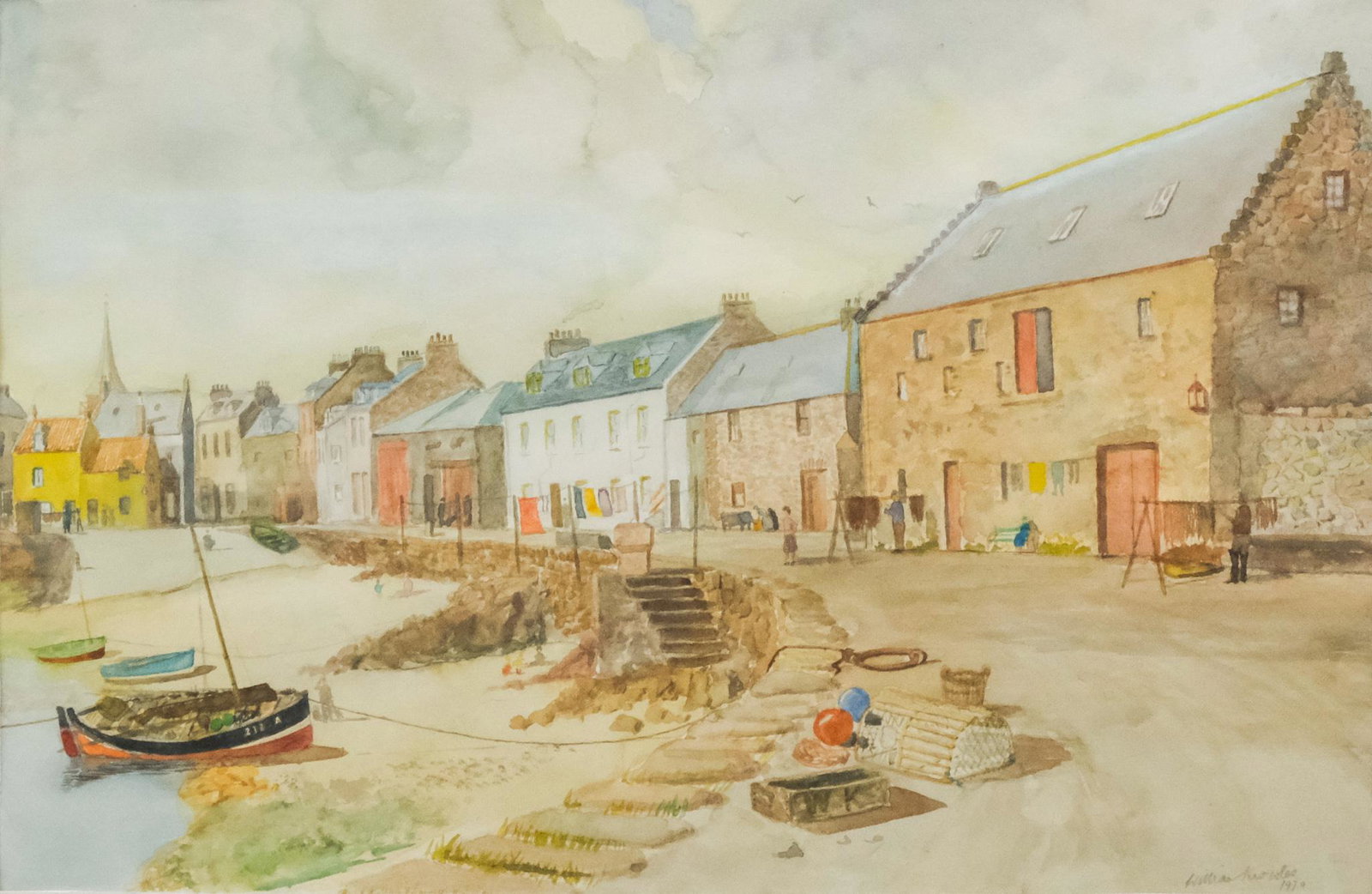 William Knowles, Seaside Village: William Knowles, 1970, watercolor on paper depicting a village of stone houses on the edge of the water, signed and dated l.r., 9 1/4" x 14 1/4" sight, 18 1/2" x 22 1/2" framed.
