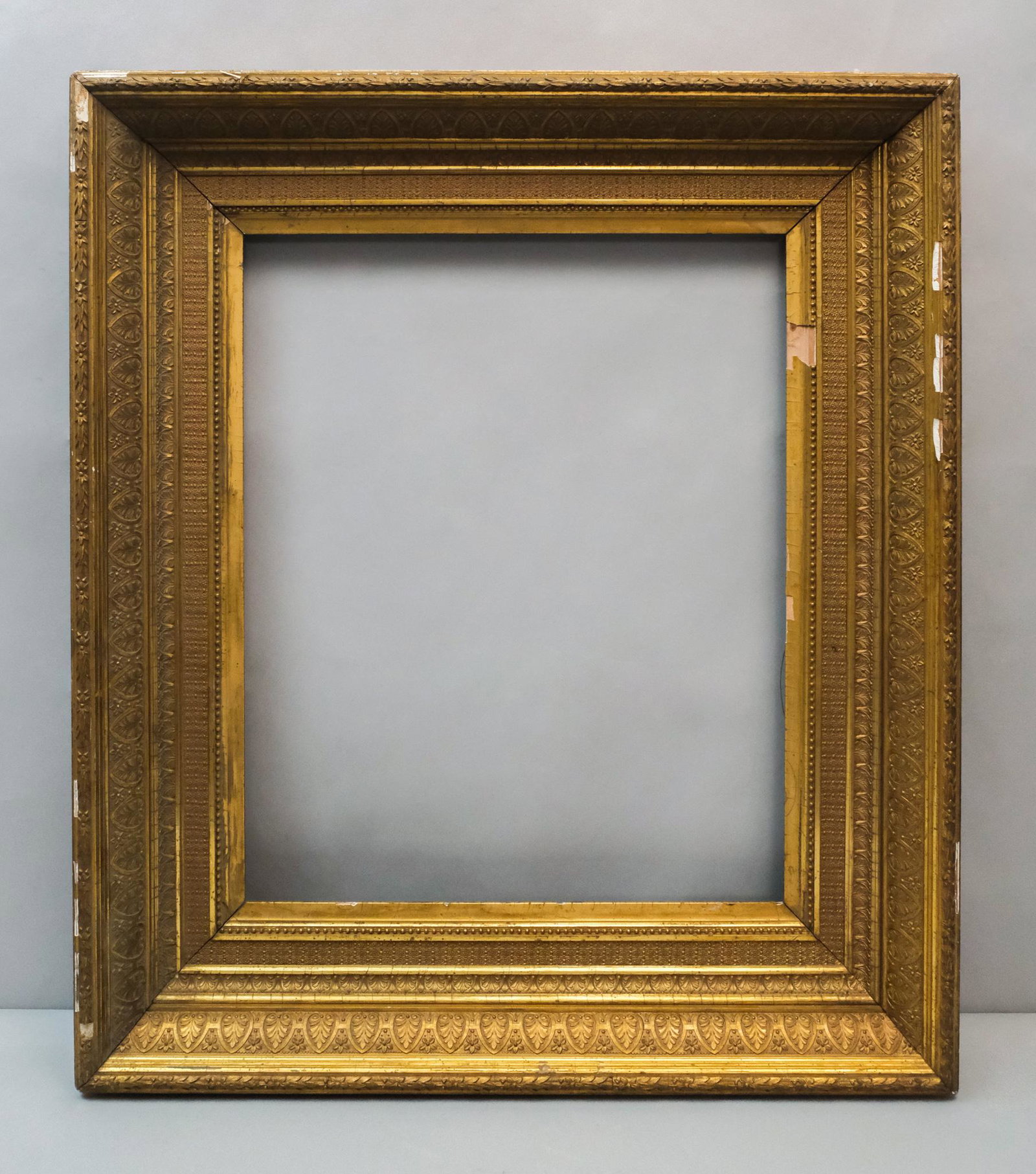 American Hudson River School Frame: American circa 1860. Anthemion cove with floral top edge. Overall 34" X 38", Rabbet 22" X 27", Molding 6"