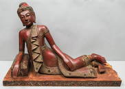 Large Antique Thai Carving of Lounging Buddha