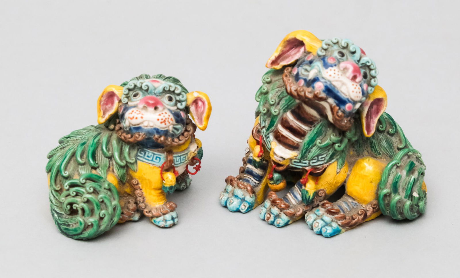 Pair of Chinese Polychrome Porcelain Foo Dogs (1 of 10)