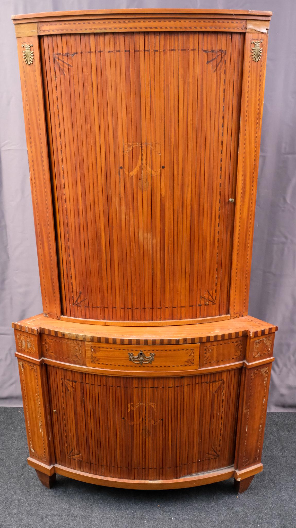 2-Piece Tambour Front 19th C Inlaid Corner Cabinet (1 of 8)