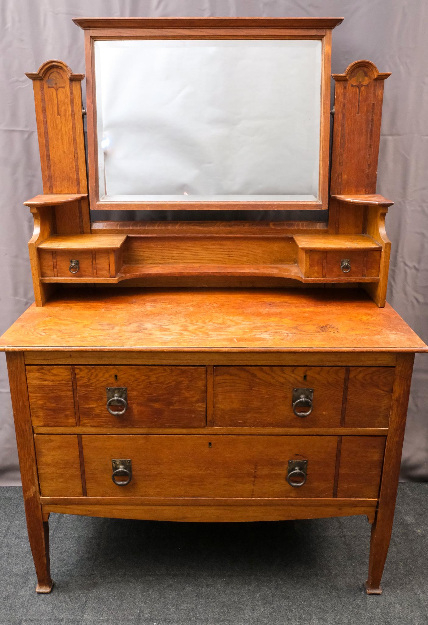 Old Inlaid Mahogany Dresser with Adjustable Mirror (1 of 8)