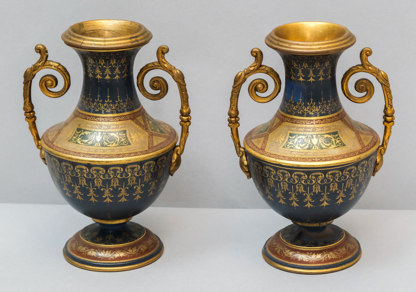 Pair Gilt Vienna Style Tole Urns (1 of 9)