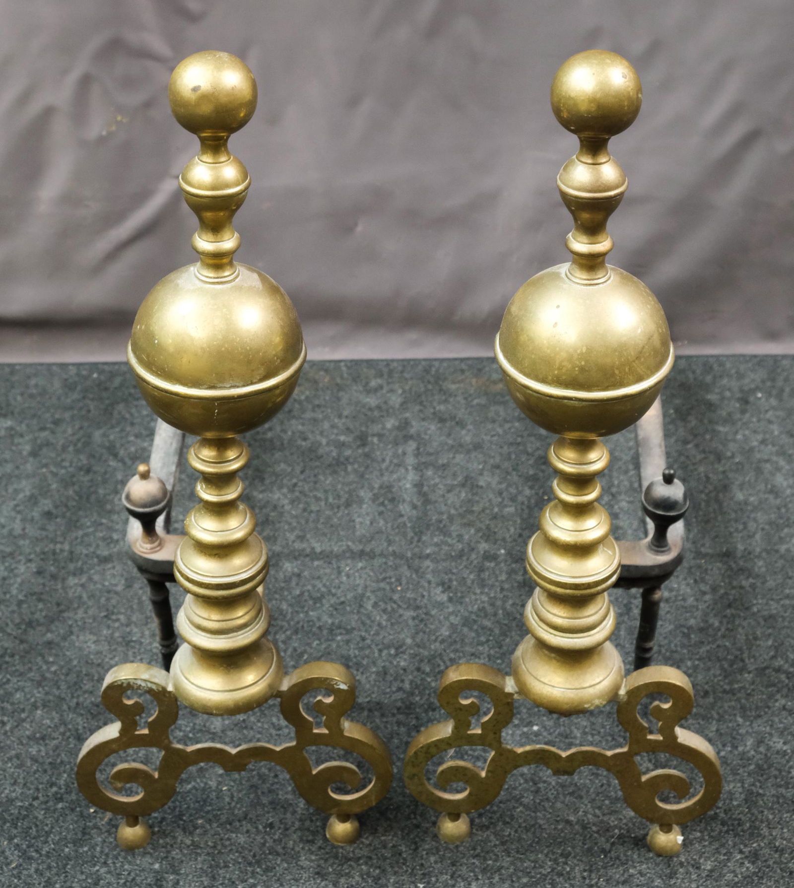 Pair of Brass Ball Top Andirons (1 of 5)
