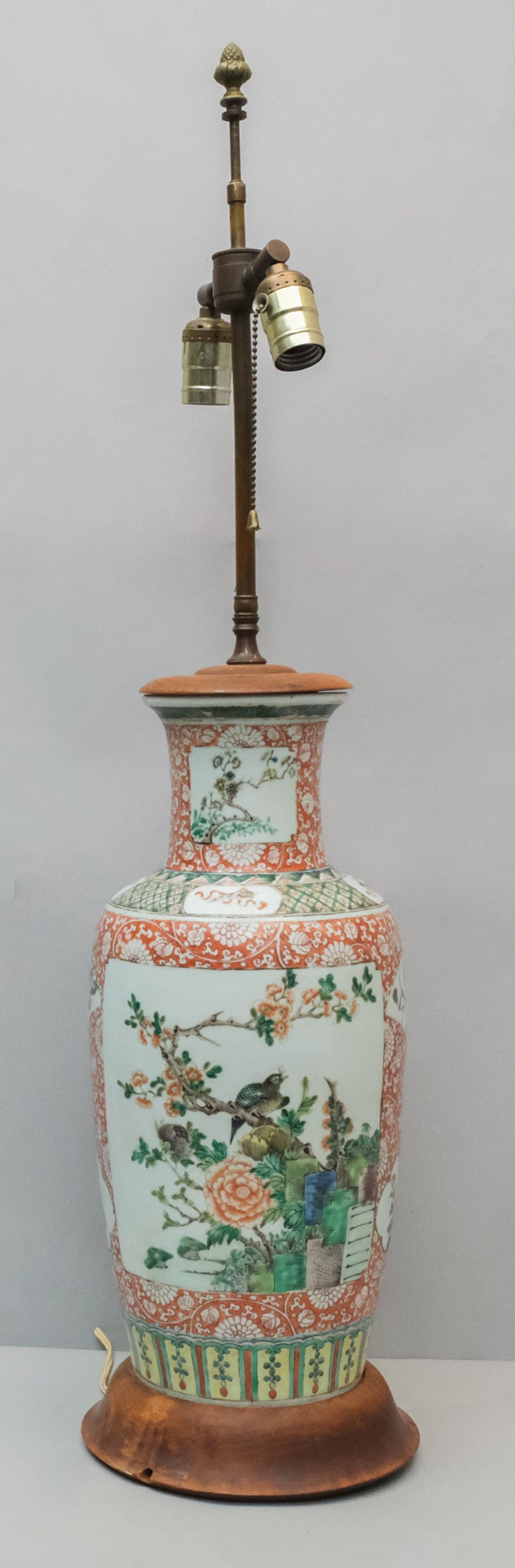Chinese 20th C. Famille Rose Vase Lamp (1 of 8)