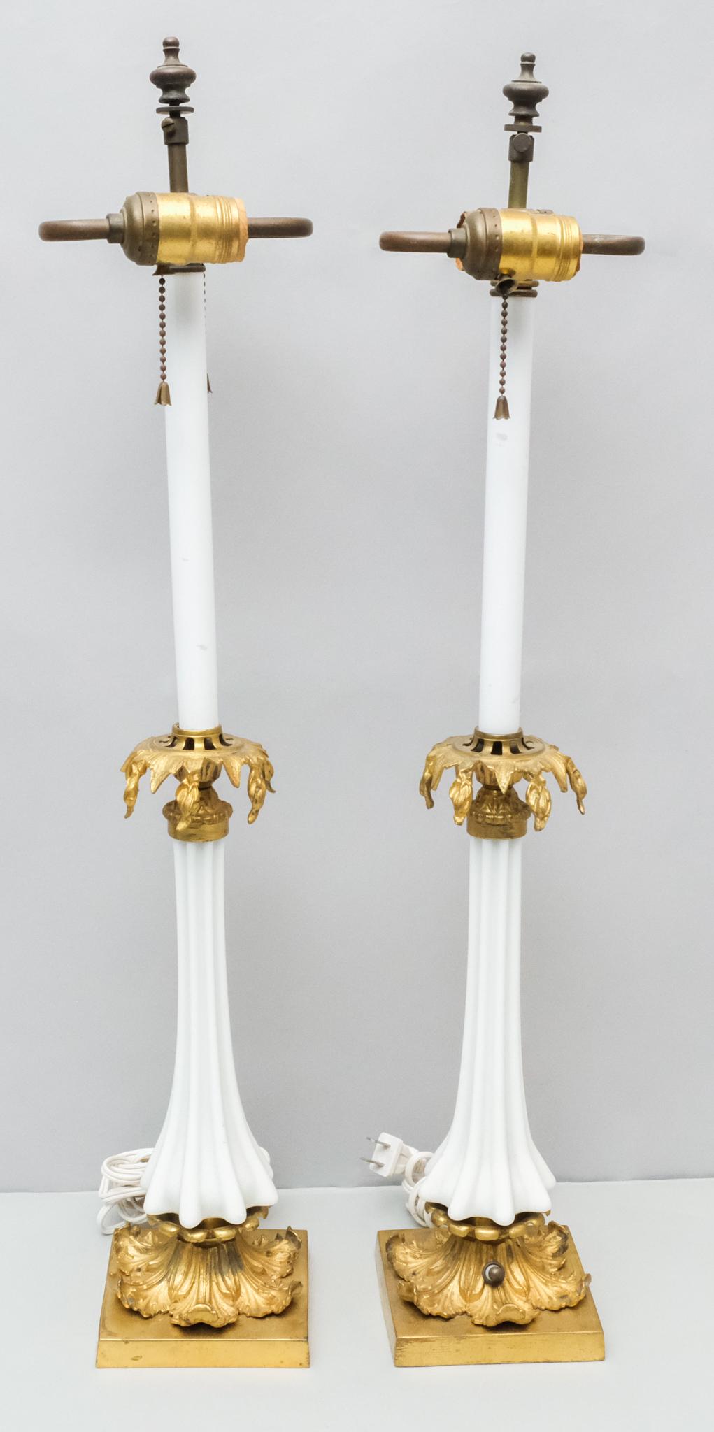 Pair of Milk Glass & Brass Table Lamps (1 of 8)