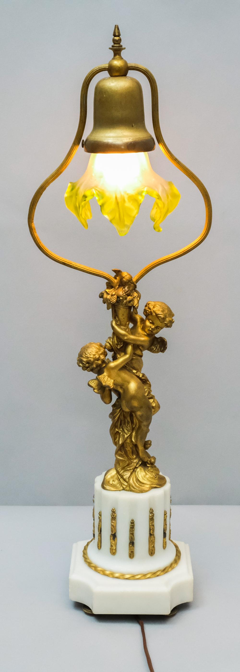 French Bronze & Marble Figural Cherub Lamp (1 of 12)