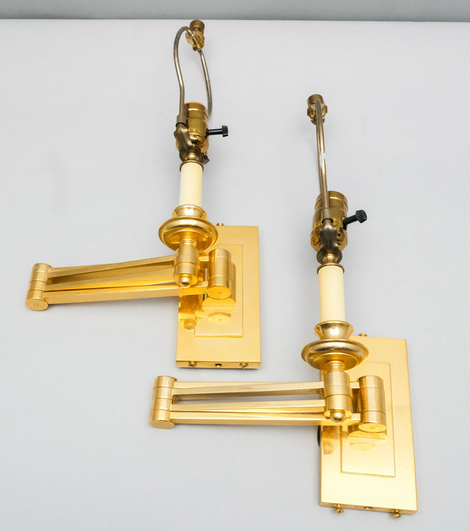 Pair of Brass Double Swing Arm Sconces (1 of 7)