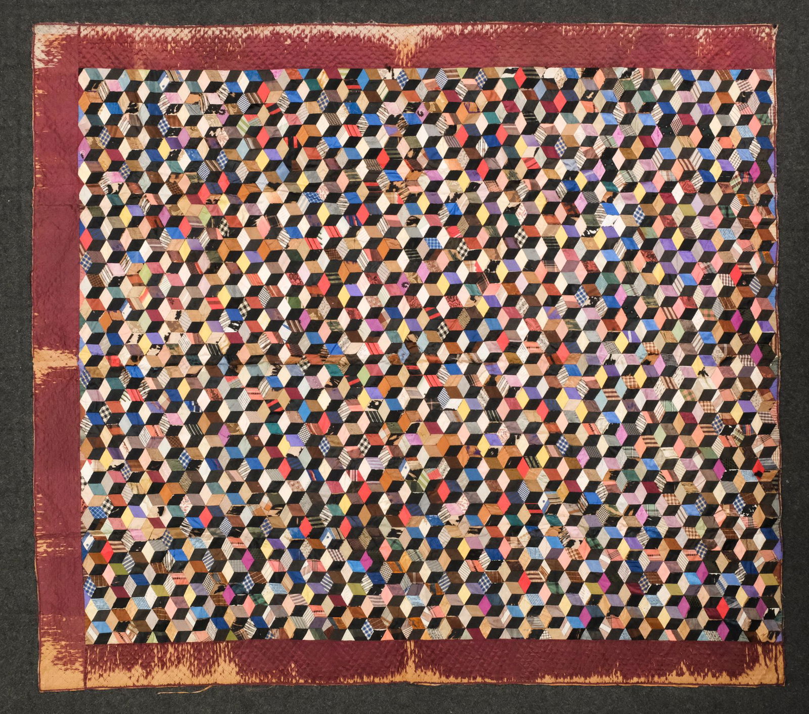 Early 20th C. Alternating Diamond Pattern Quilt (1 of 3)