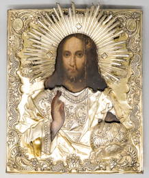 Russian Icon of Christ with Silver Oklad