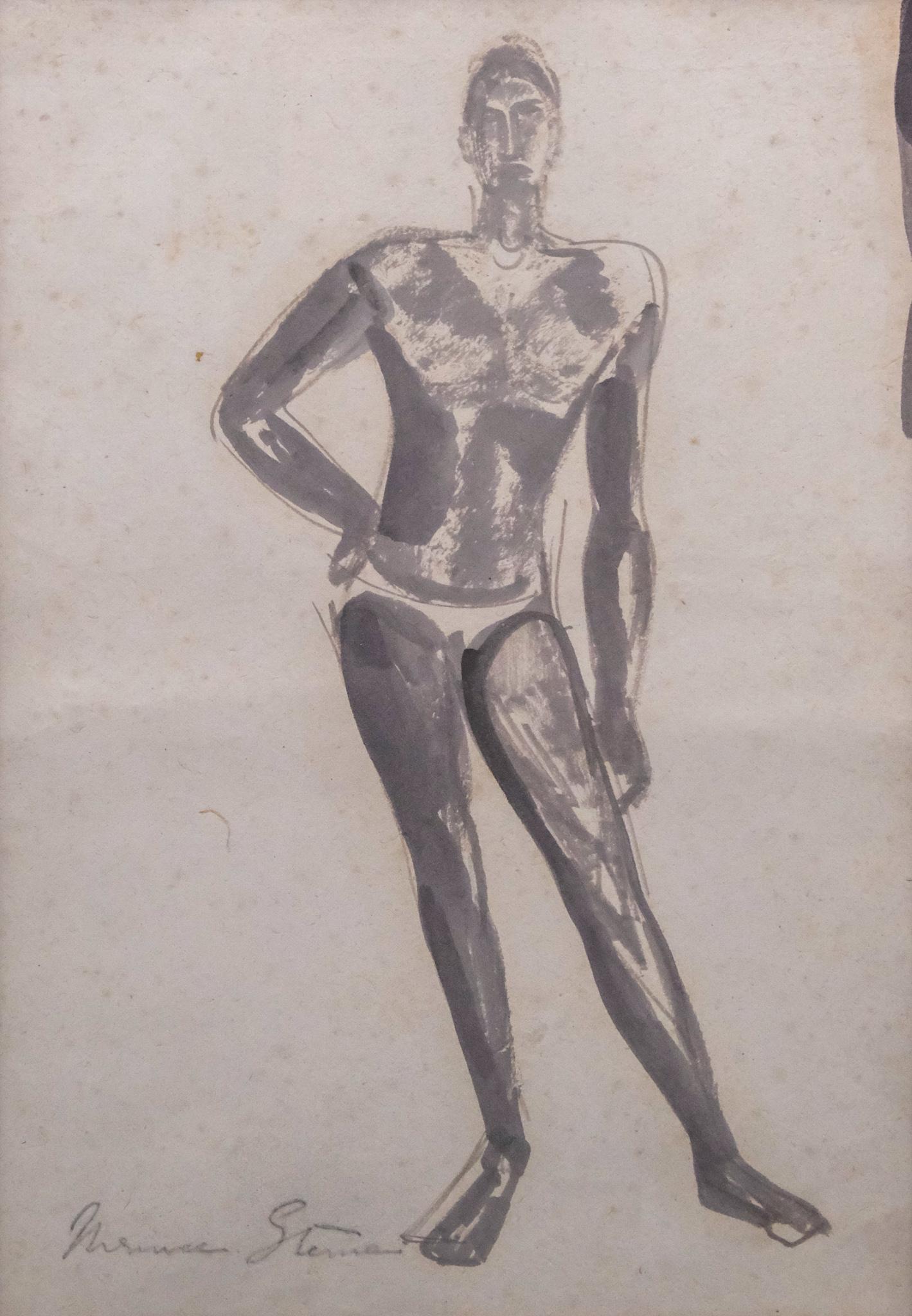 Maurice Sterne, Nude Study: Maurice Sterne (American, 1878-1957), circa 1930, pencil and wash on paper depicting a man posed in his underwear, signed l.l., 8 1/2" x 12 1/2" sight, 18 3/4" x 22 3/4" framed.