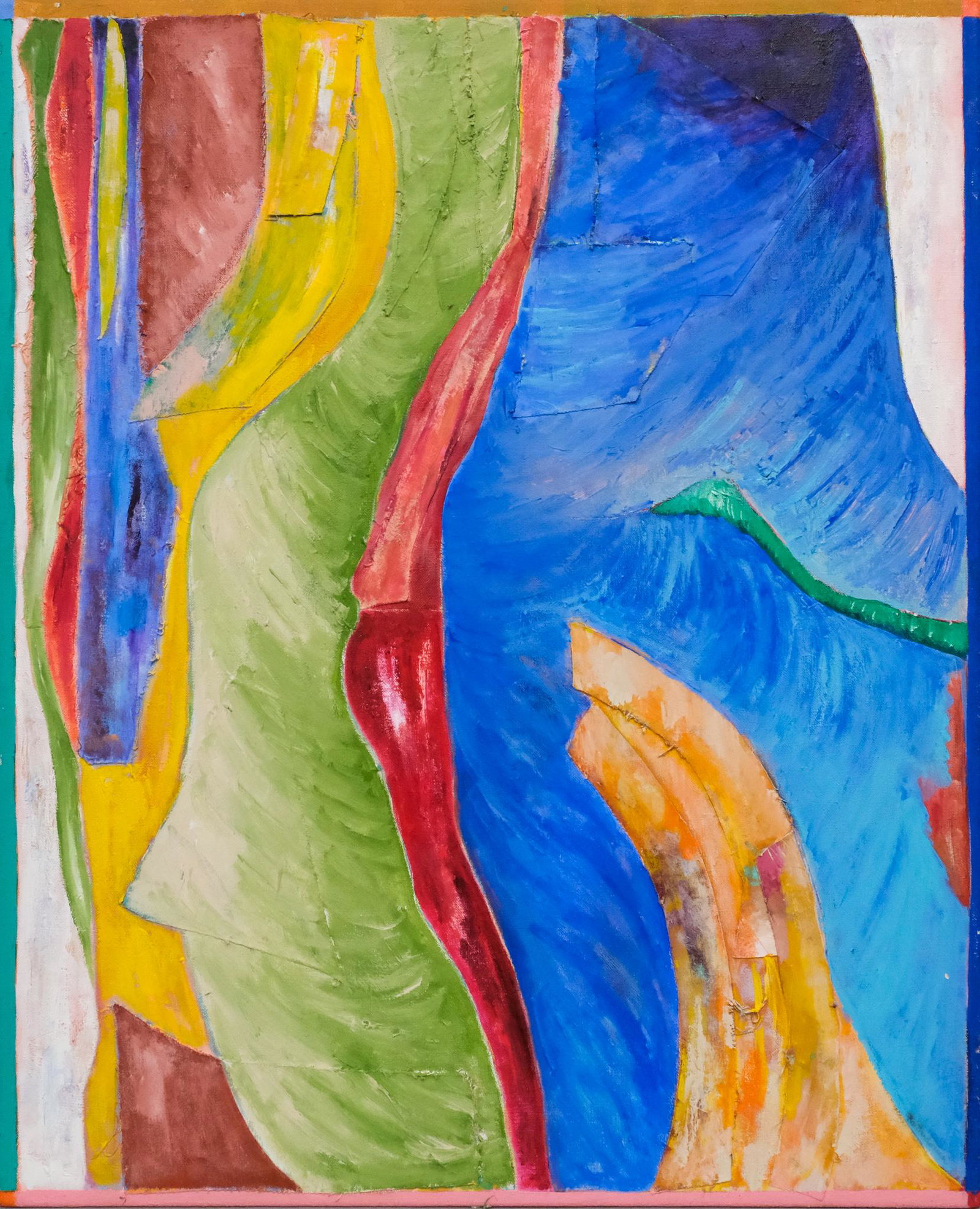 Faith-Dorian Wright, "The Complexity of Growth": Faith-Dorian Wright (American, 1934-2016), later 20th century acrylic on linen composed of bright swaths of colors, signed and titled verso, 31" x 38" overall.
