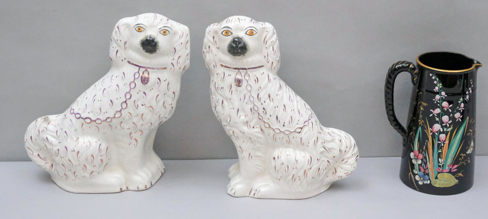 Pair of Staffordshire Dogs & Oriental Pitcher (1 of 9)