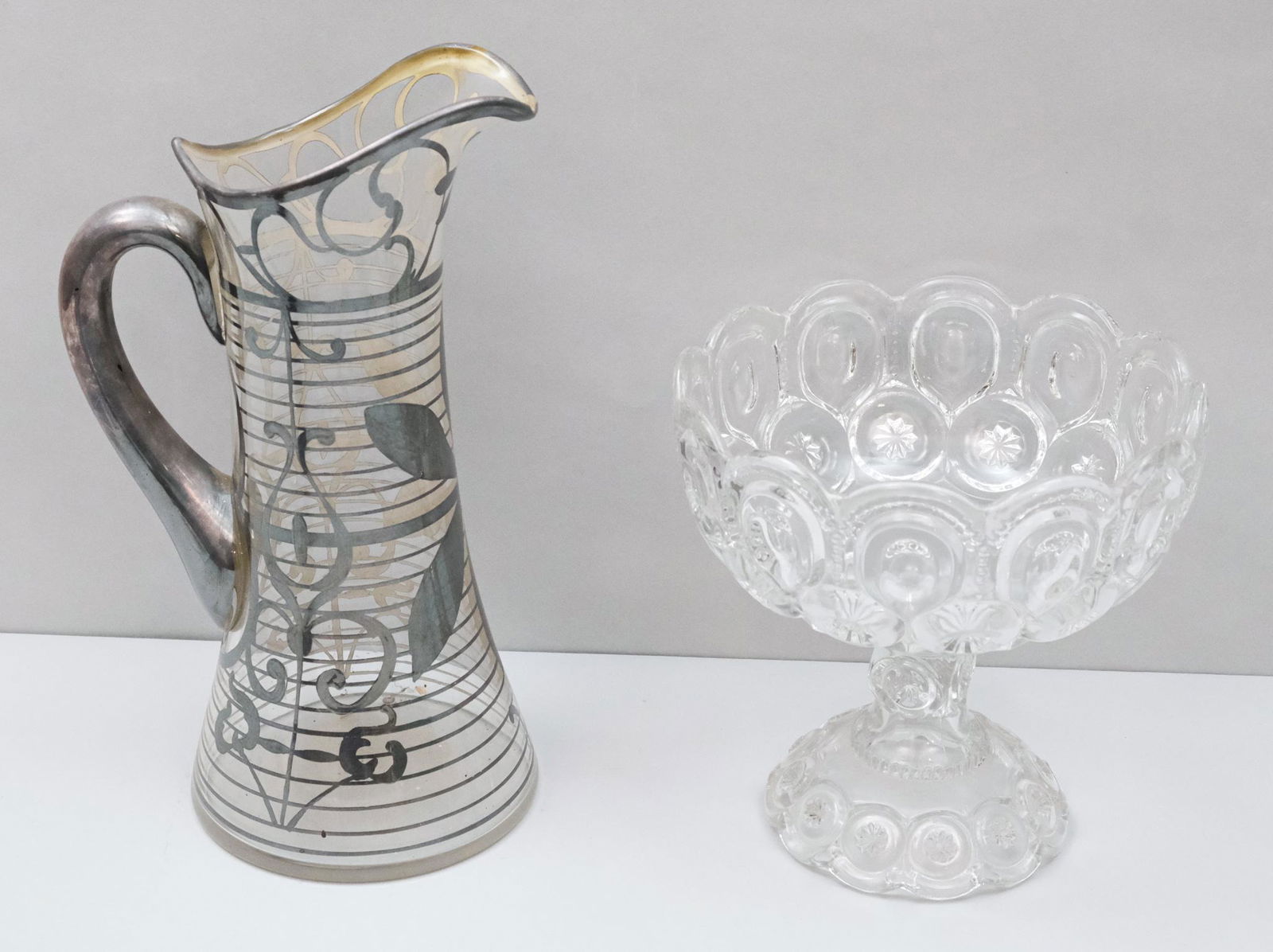 Overlay Pitcher & Pressed Glass Compote (1 of 8)
