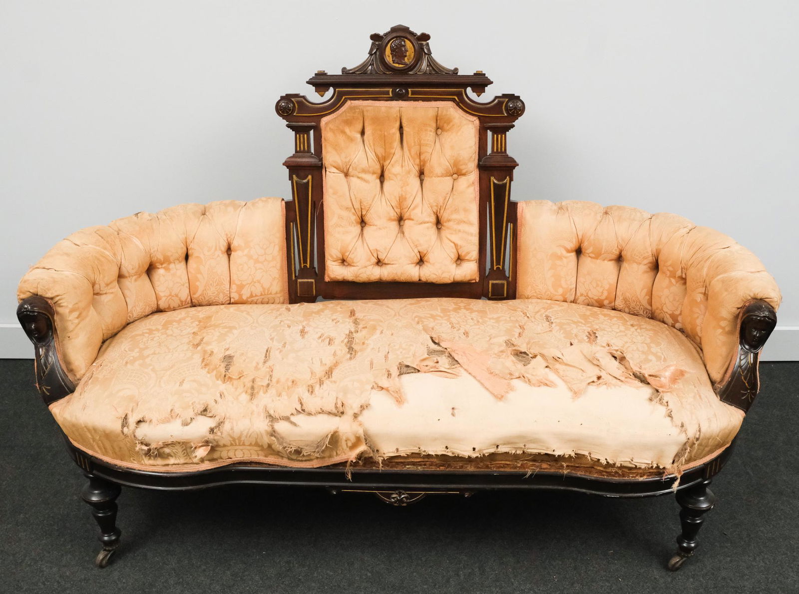 Renaissance Revival Victorian Carved Rosewood Settee (1 of 8)