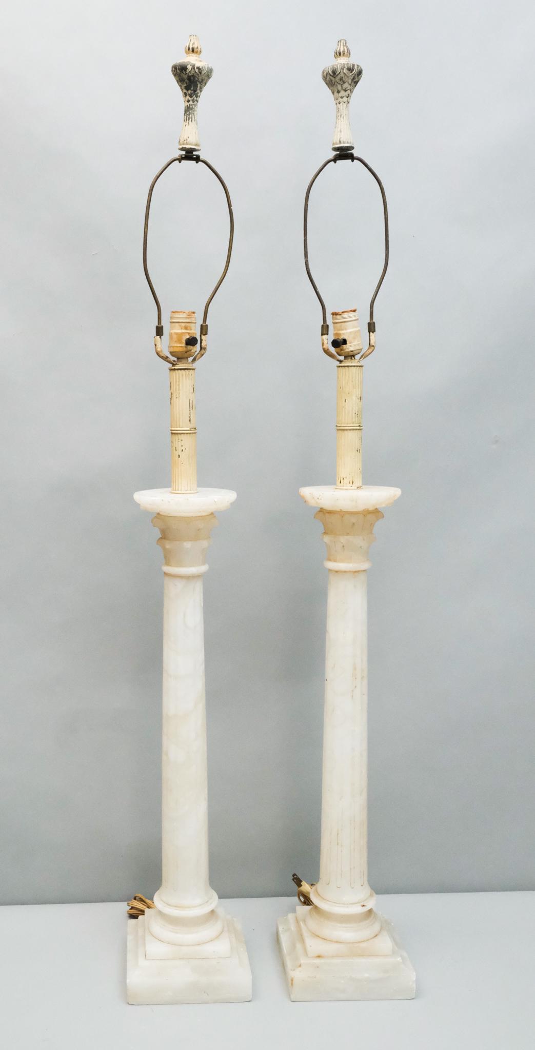 Pair of Vintage Column Form Alabaster Lamps (1 of 9)