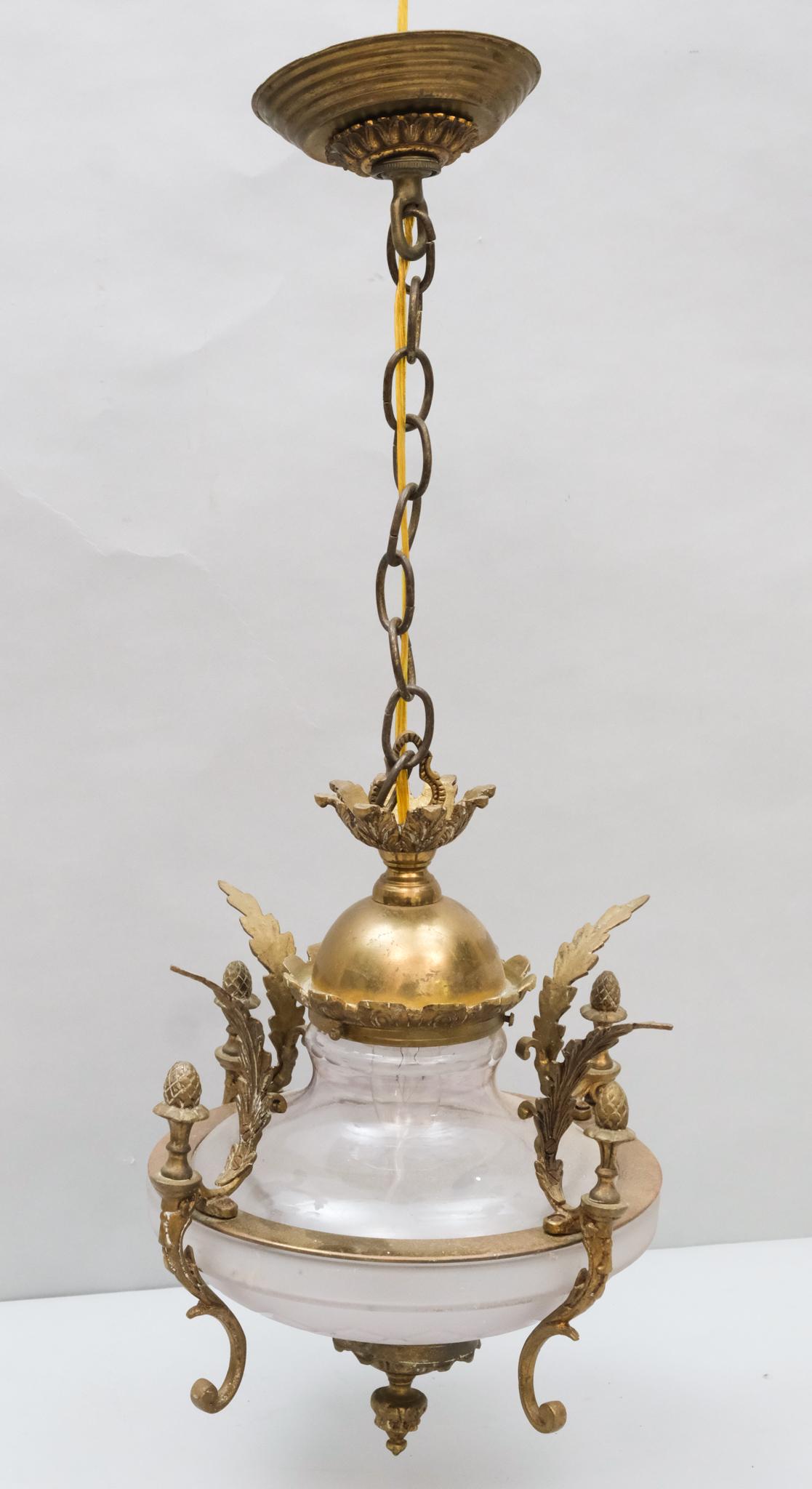 Brass & Frosted Glass Pendant Light (1 of 9)