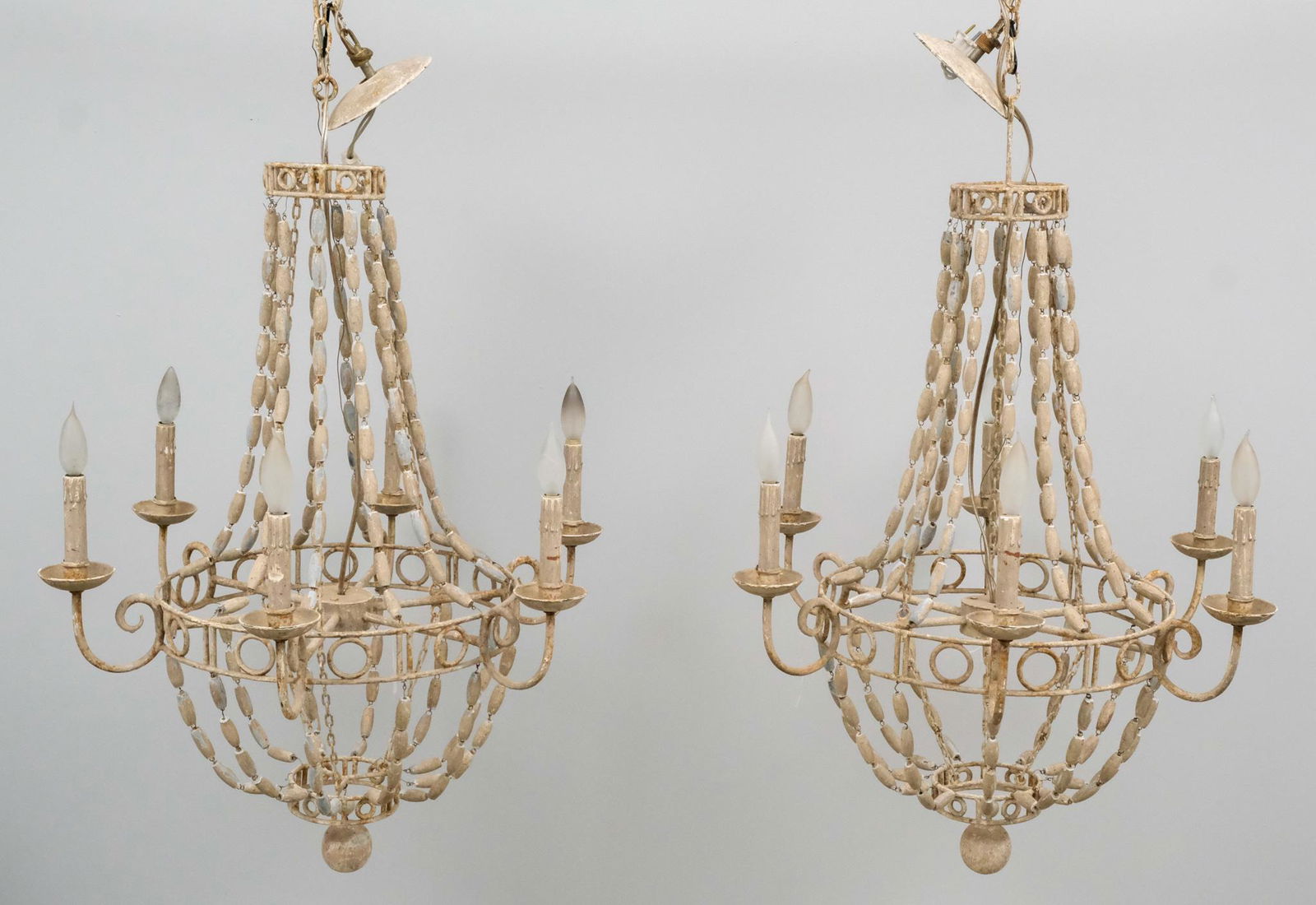 Pair of Wood & Iron 6-Light Chandeliers (1 of 8)