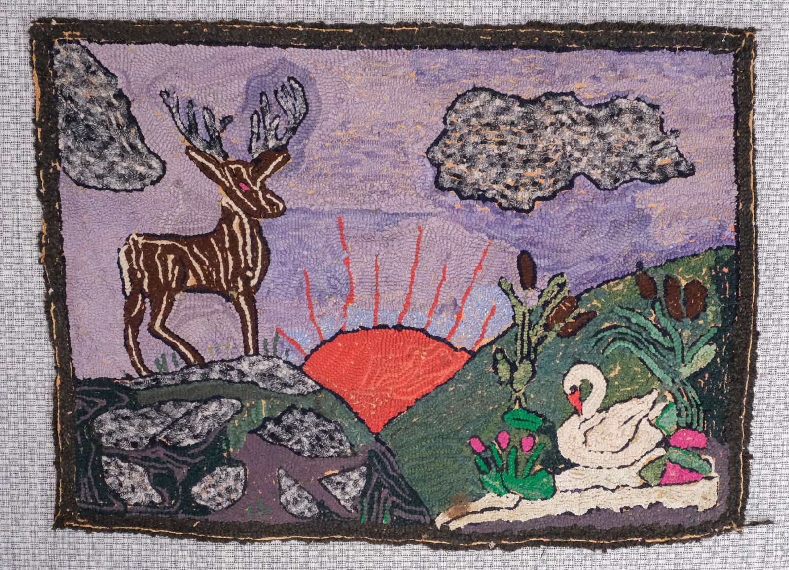 American Folk Art Hooked Rag Rug (1 of 2)