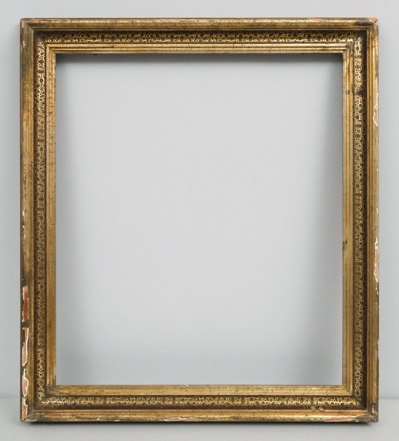 American Stenciled Lemon Gold Frame: American, ca. 1860, having stenciled spotted cove. Overall 29" x 32 1/2", Rabbet 24" x 27 1/2", Molding 3"