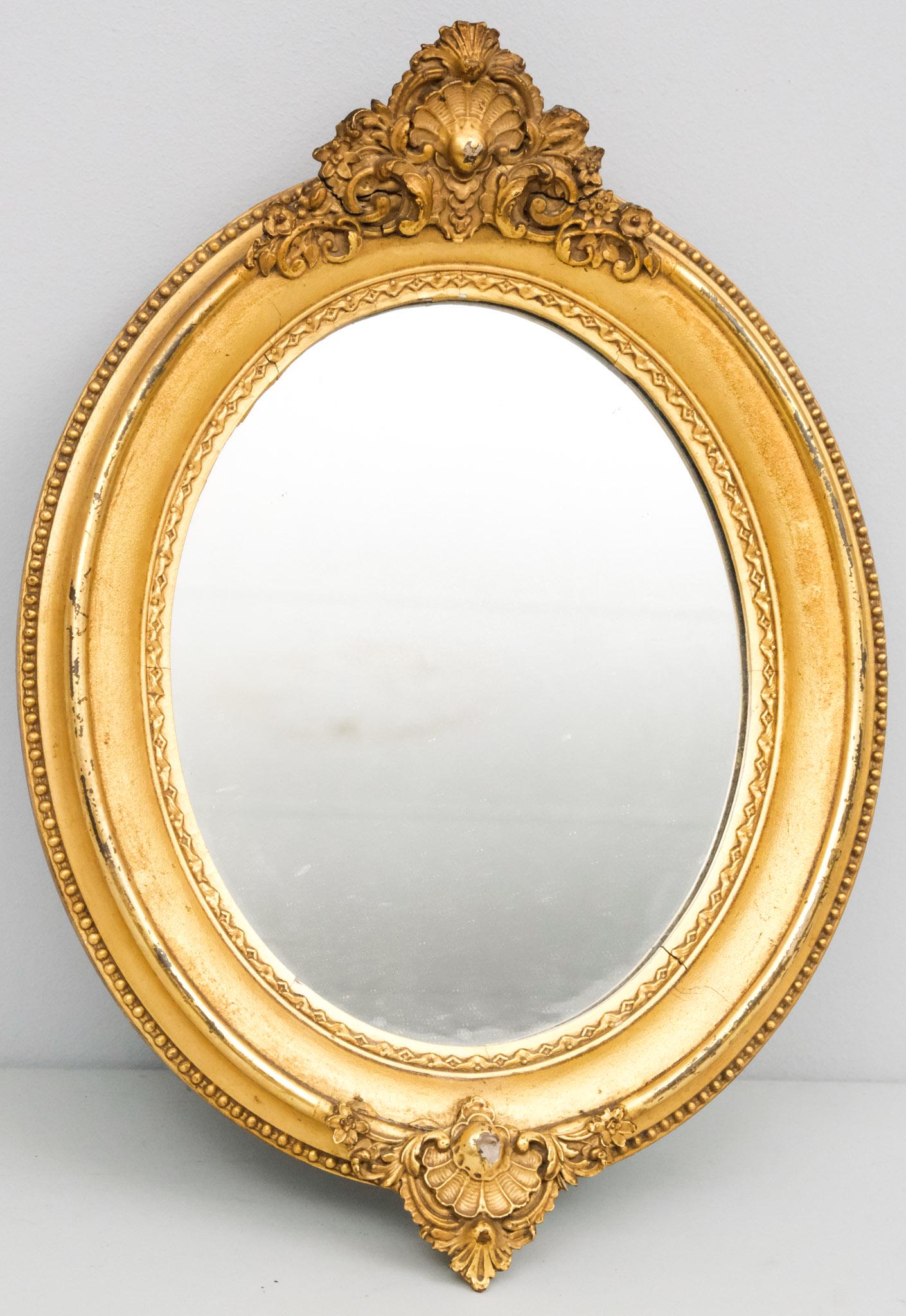 Small & Ornate Antique Gilt Oval Mirror (1 of 5)