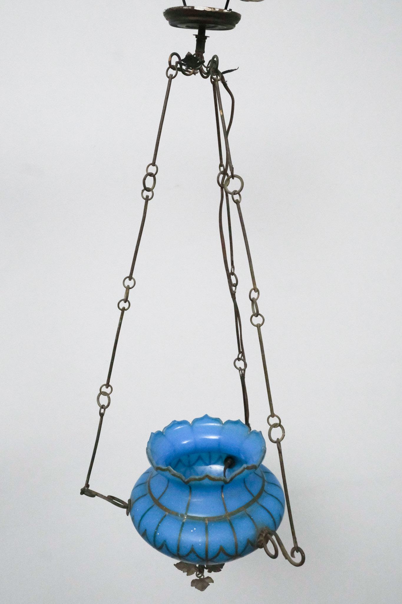 Antique French Blue Glass Hanging Light (1 of 6)