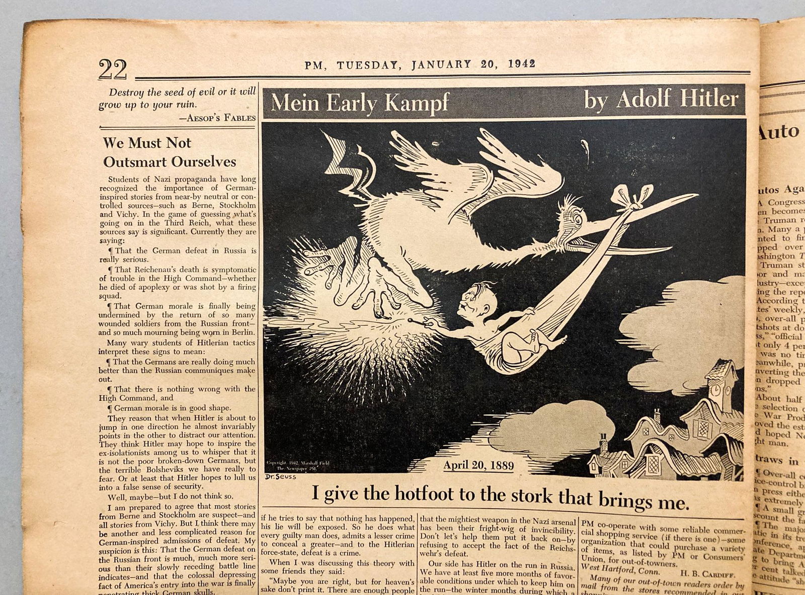 PM Daily WW2 Newspaper Lot ~ Dr. Seuss (1 of 20)