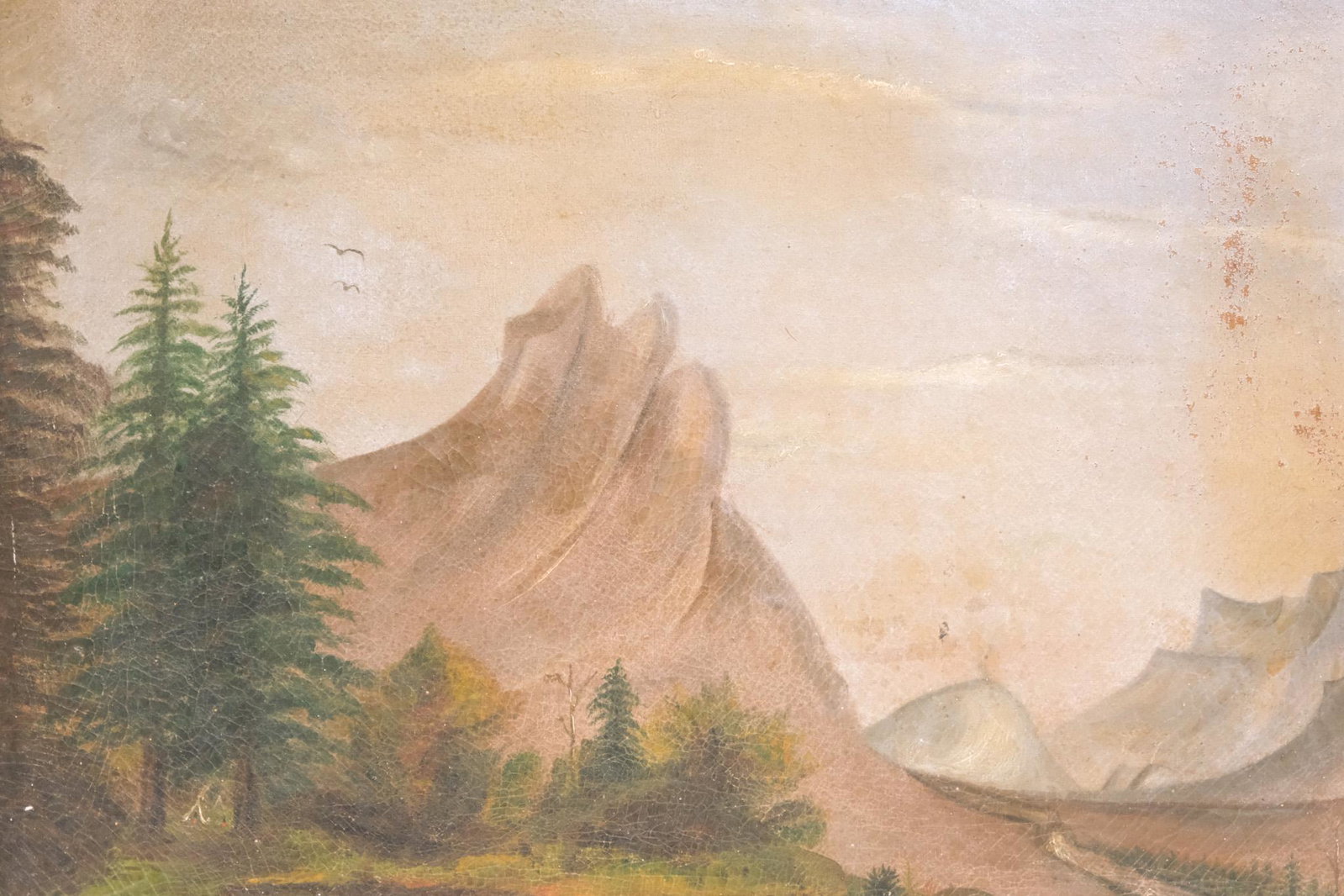 American School, Mountainscape: American, 19th century oil on canvas depicting a forest at the foot of a mountain, 15" x 20" canvas, 18 1/2" x 23 1/2" framed.