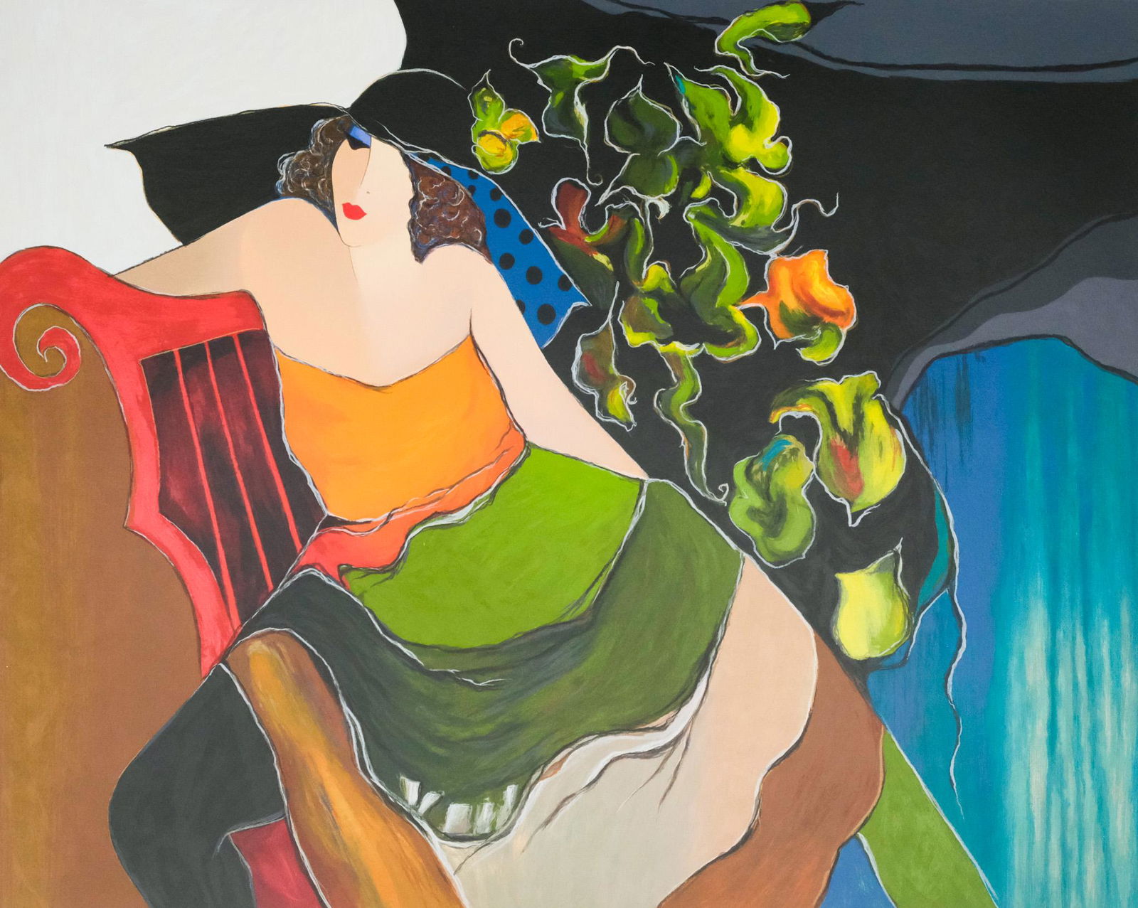 Itzchak Tarkay, Woman with an Orange Top (1 of 4)