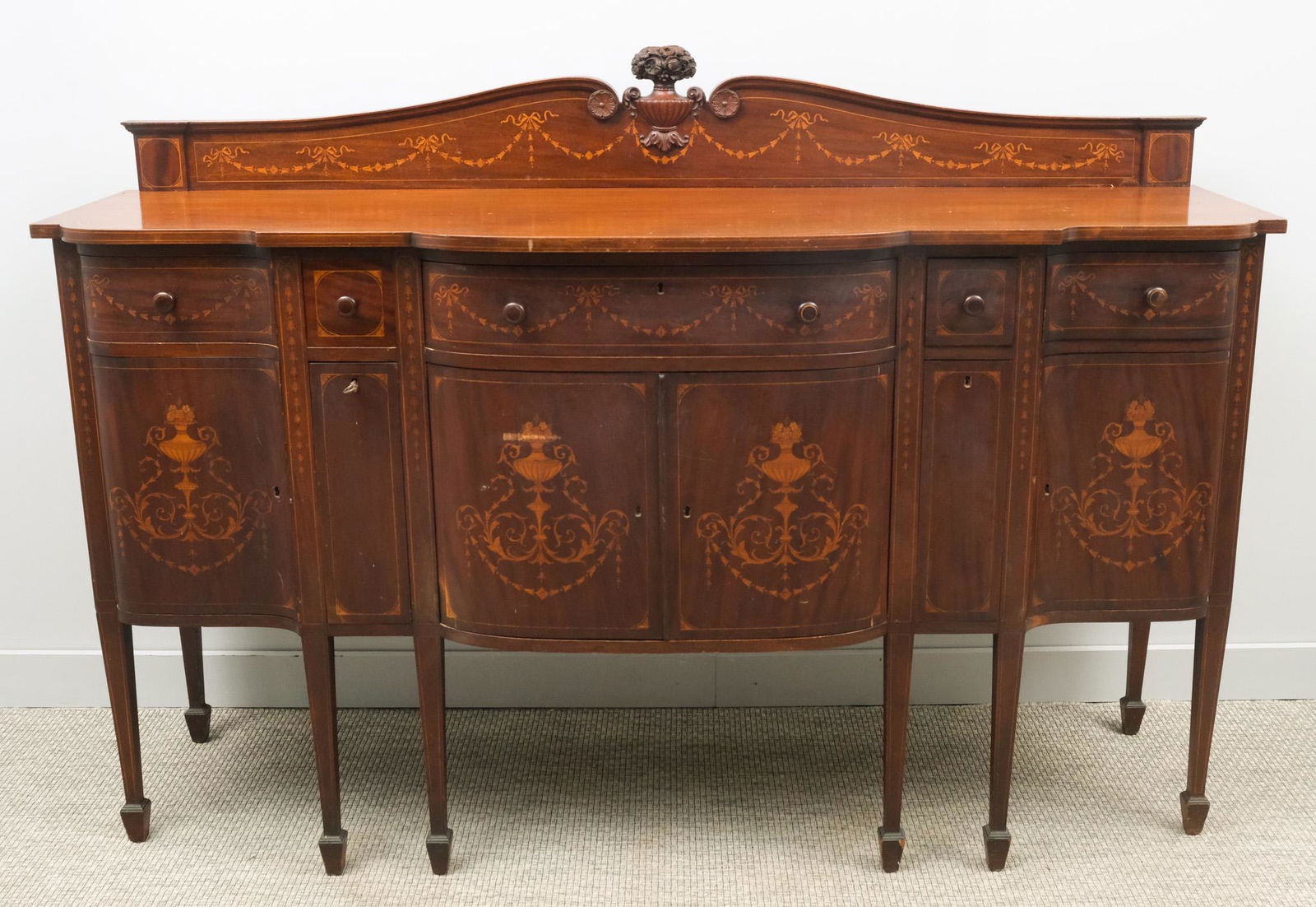 Antique English Marquetry Inlaid Sideboard (1 of 10)