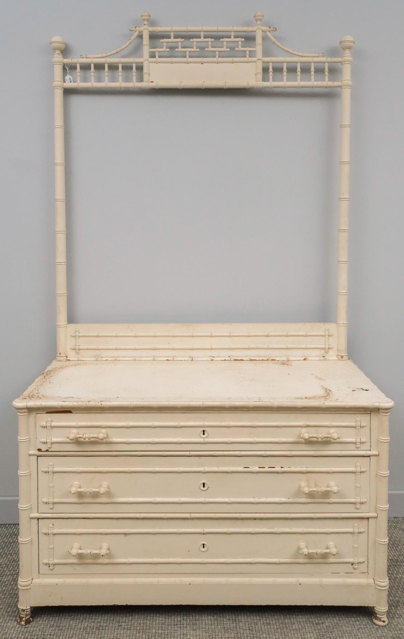 White Faux Bamboo Dresser with Vanity Mirror (1 of 9)