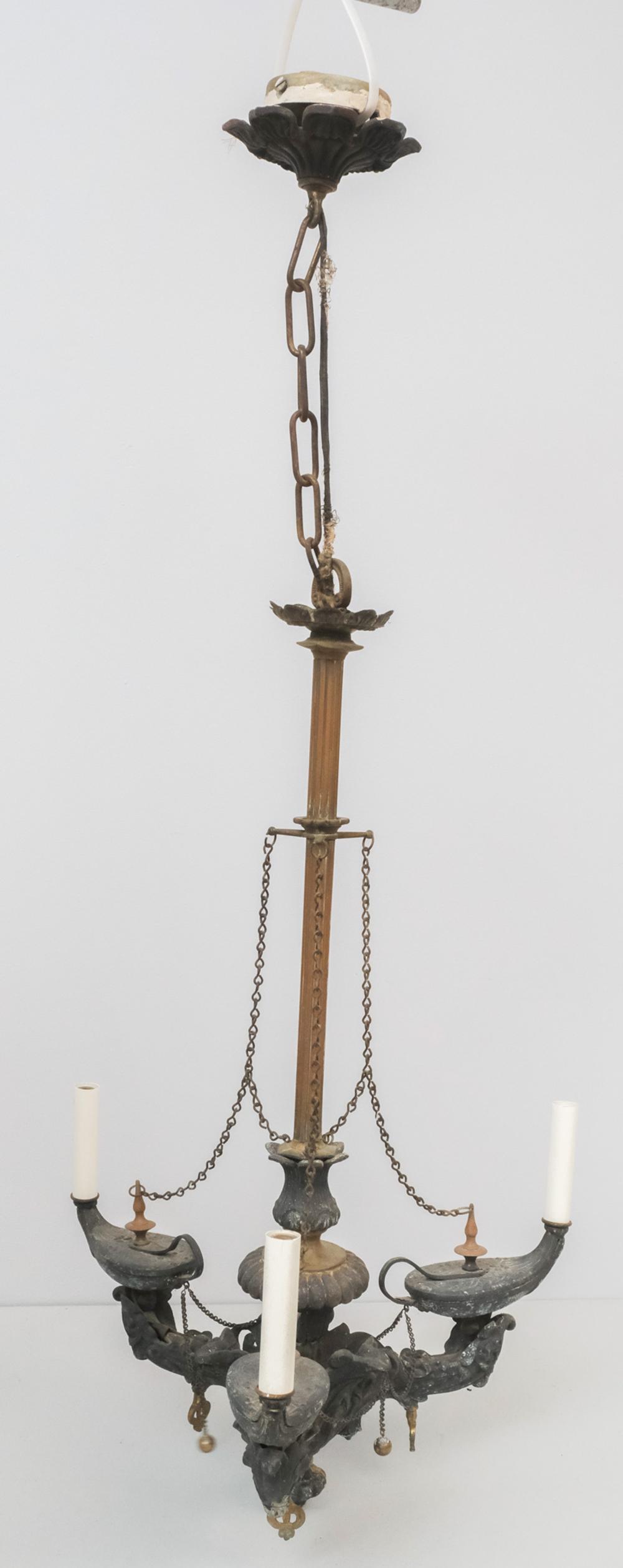 Antique Iron & Brass Aladdin Style Hanging Lamp (1 of 11)