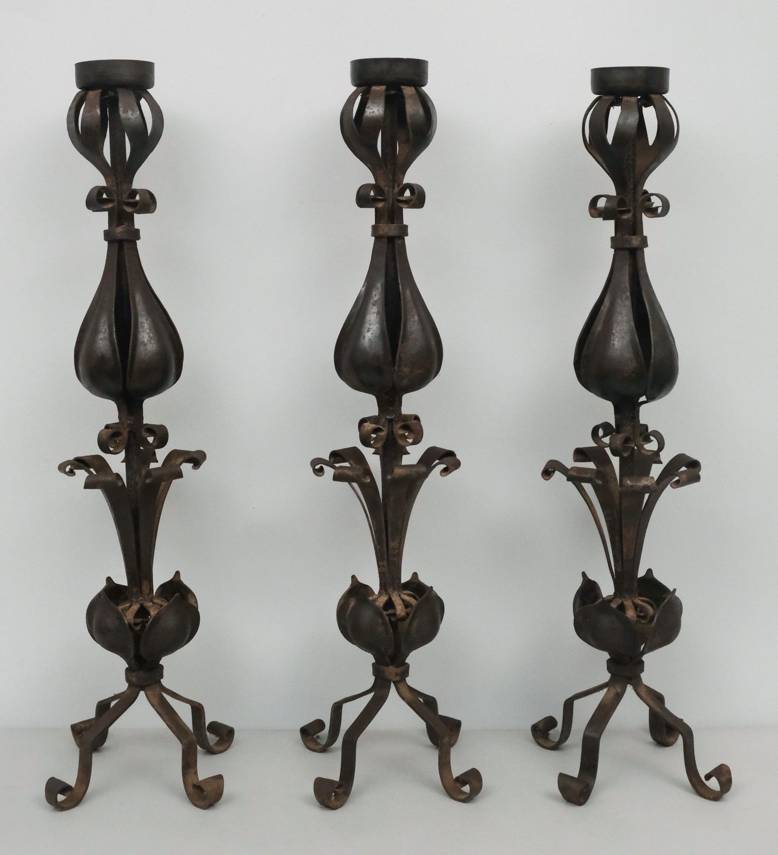 Three Antique Wrought Iron Floor Candle Holders (1 of 11)