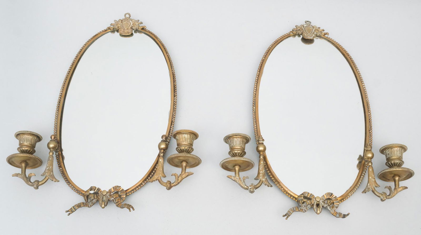 Pair Brass Antique Adjustable Arm Mirrored Sconces (1 of 7)