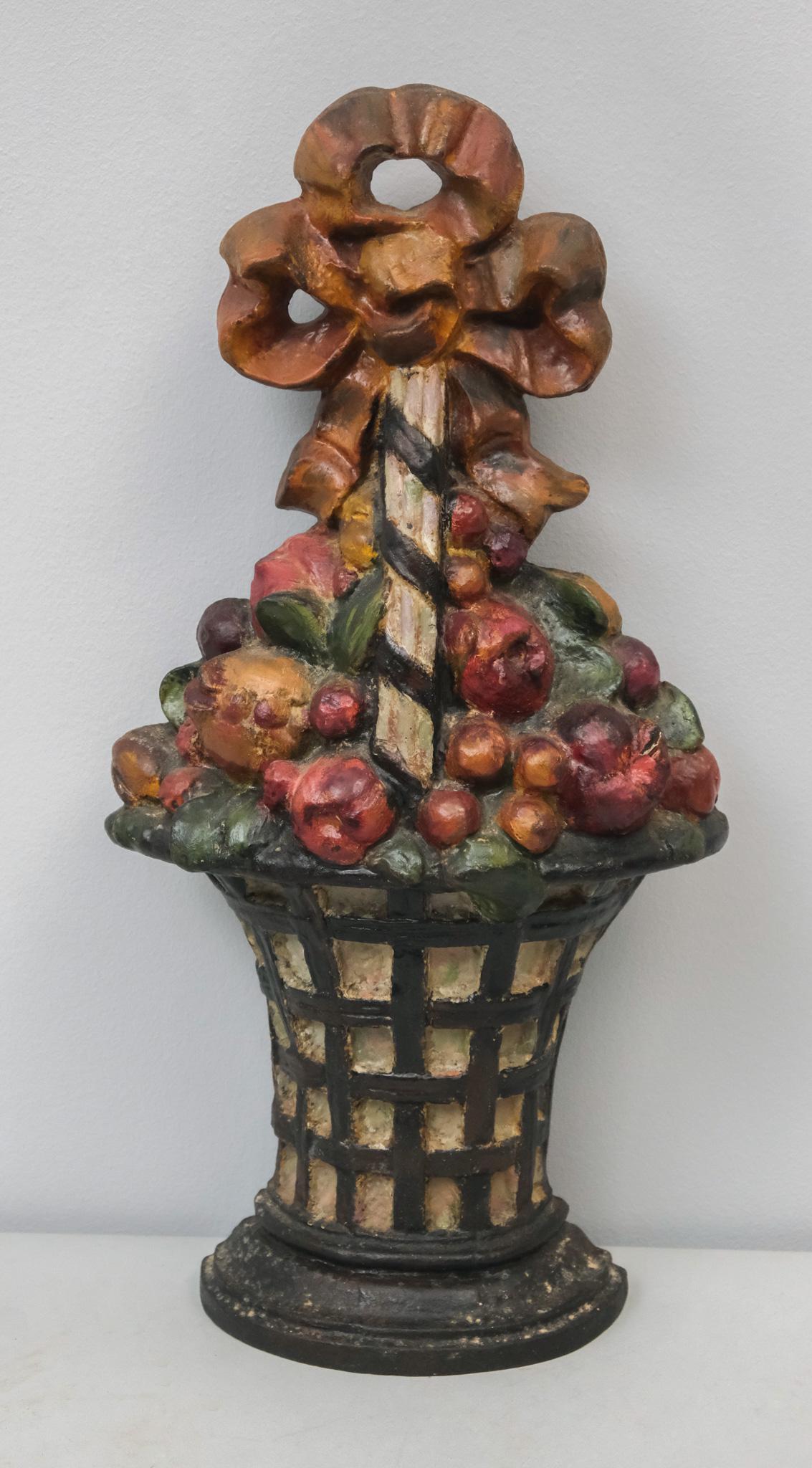 Large Painted Cast Iron Flower Basket Doorstop (1 of 6)