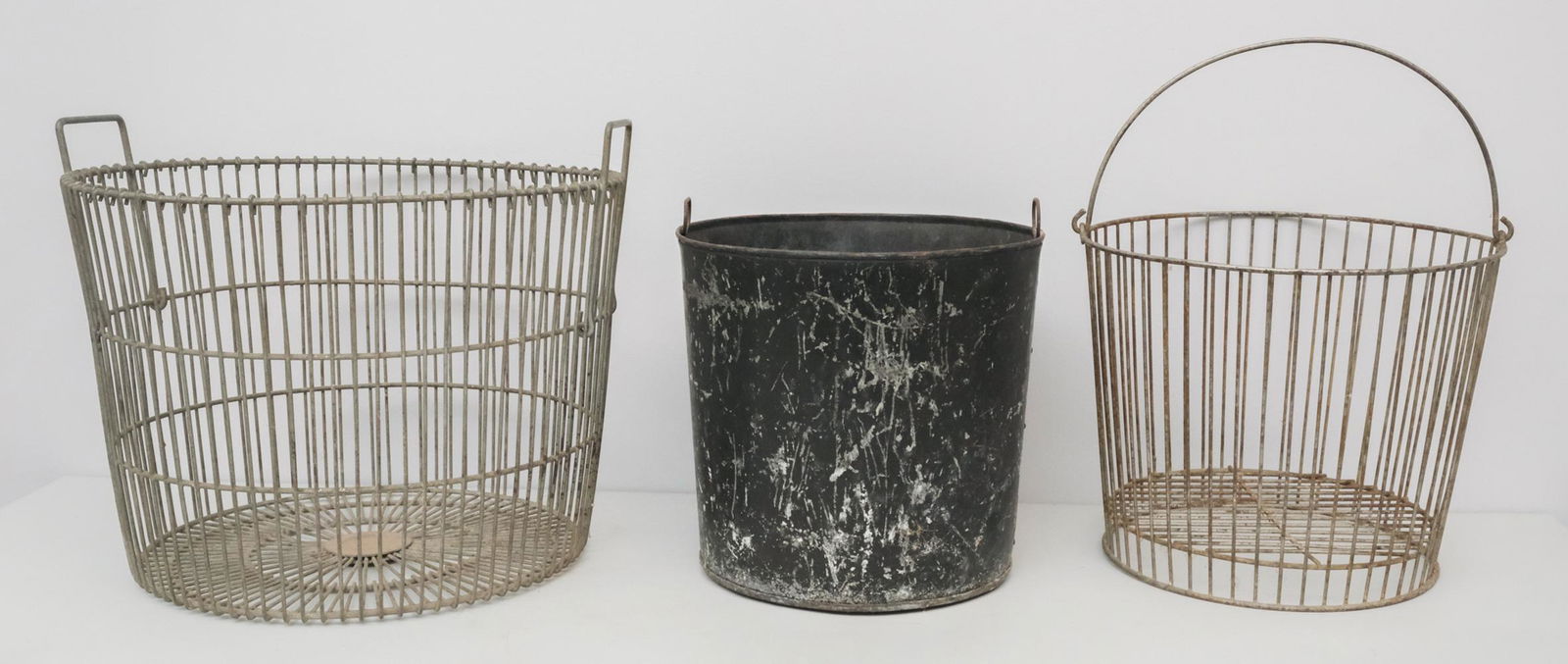 Two Antique Metal Baskets and One Bucket (1 of 6)